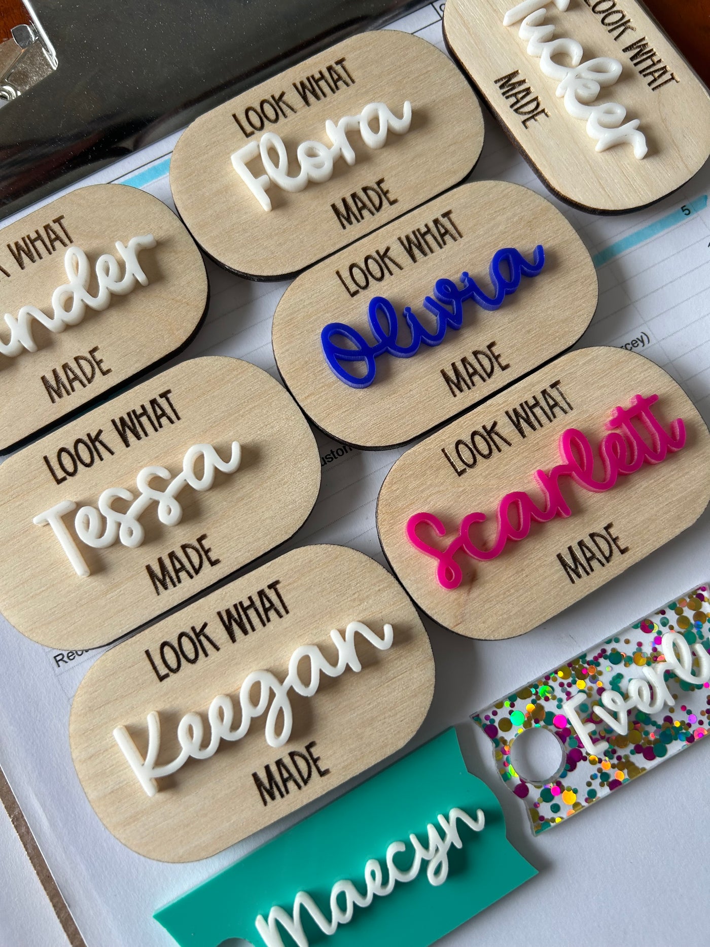 "Look What I Made" Magnet with 3D Acrylic Name