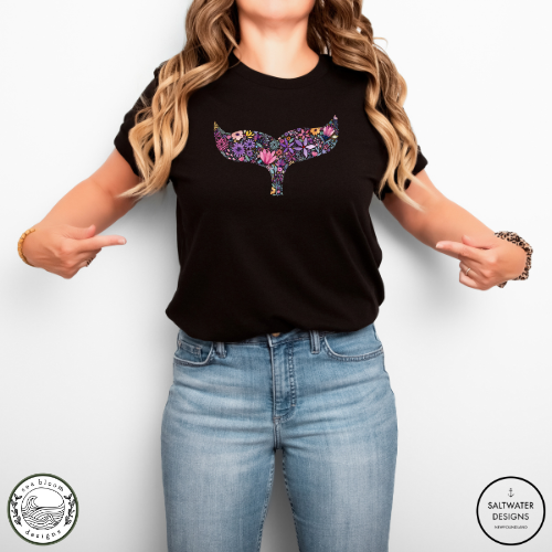 Sea Bloom Designs Floral Whale Tail T-Shirt