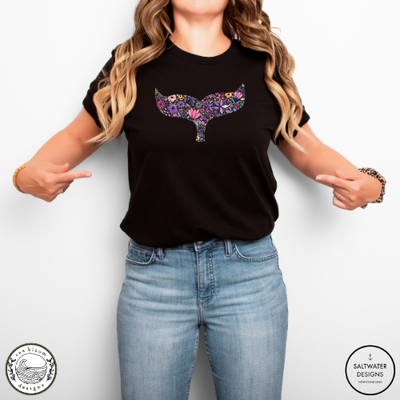 Sea Bloom Designs Floral Whale Tail T-Shirt