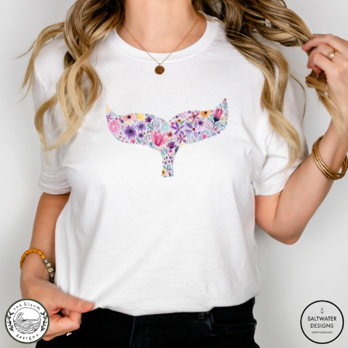 Sea Bloom Designs Floral Whale Tail T-Shirt