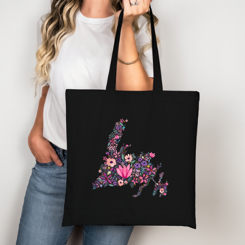 Sea Bloom Designs Floral Newfoundland Map Tote Bag