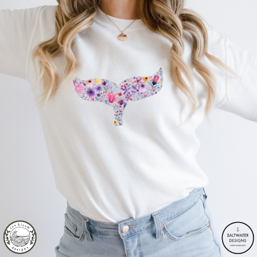 Sea Bloom Designs Floral Whale Tail Unisex Crewneck Sweatshirt