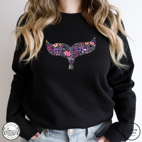 Sea Bloom Designs Floral Whale Tail Unisex Crewneck Sweatshirt
