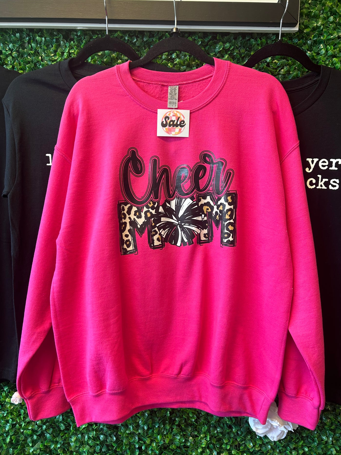 *CLEARANCE* Cheer Mom Crewneck Sweatshirt - Heliconia Pink - Size Large