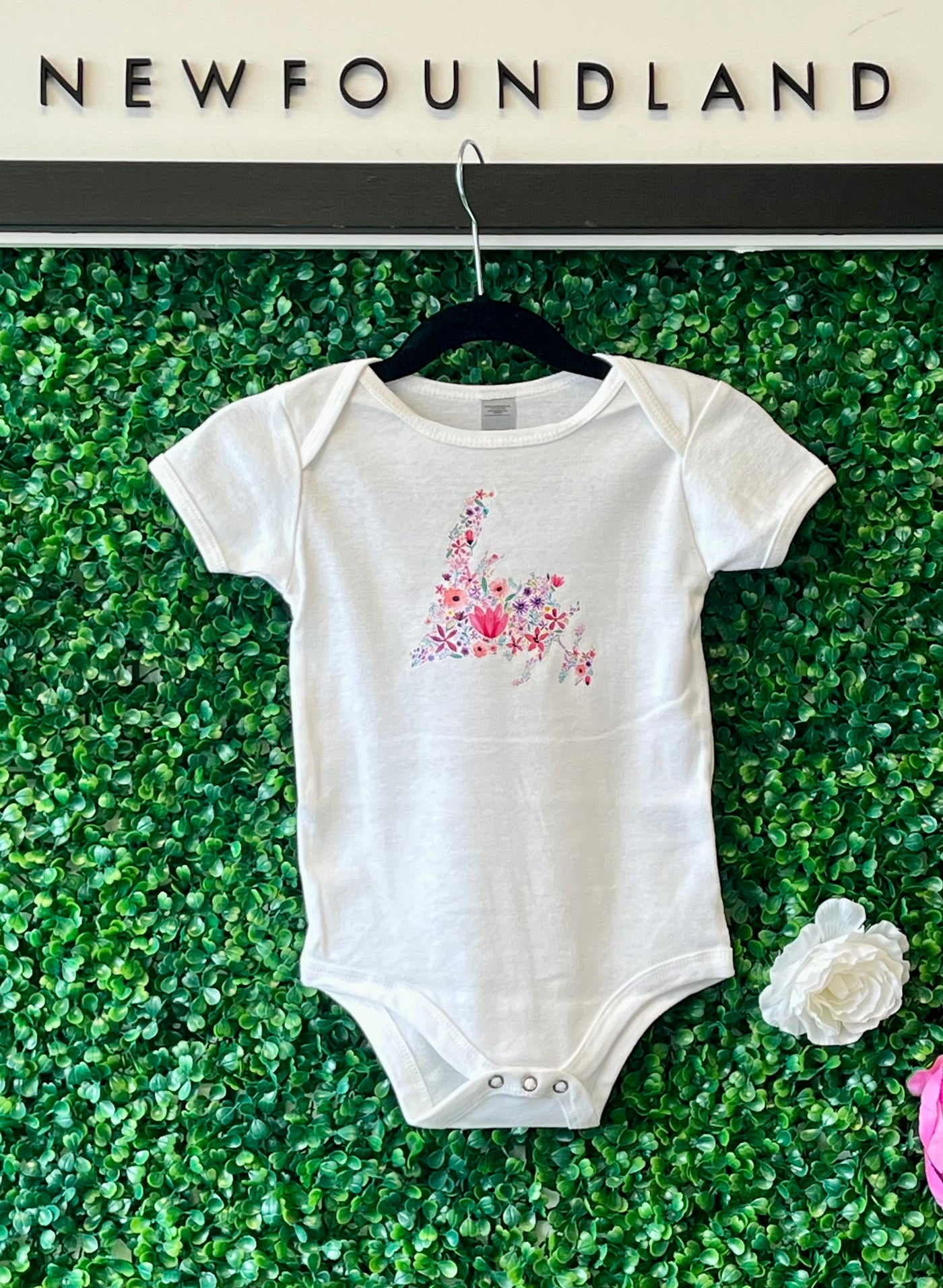 Sea Bloom Designs Floral Newfoundland Map Onesie