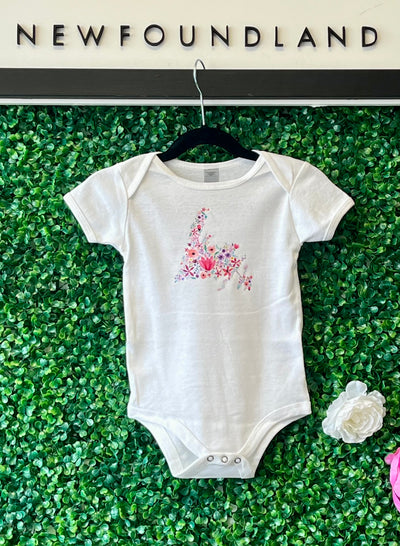 Sea Bloom Designs Floral Newfoundland Map Onesie