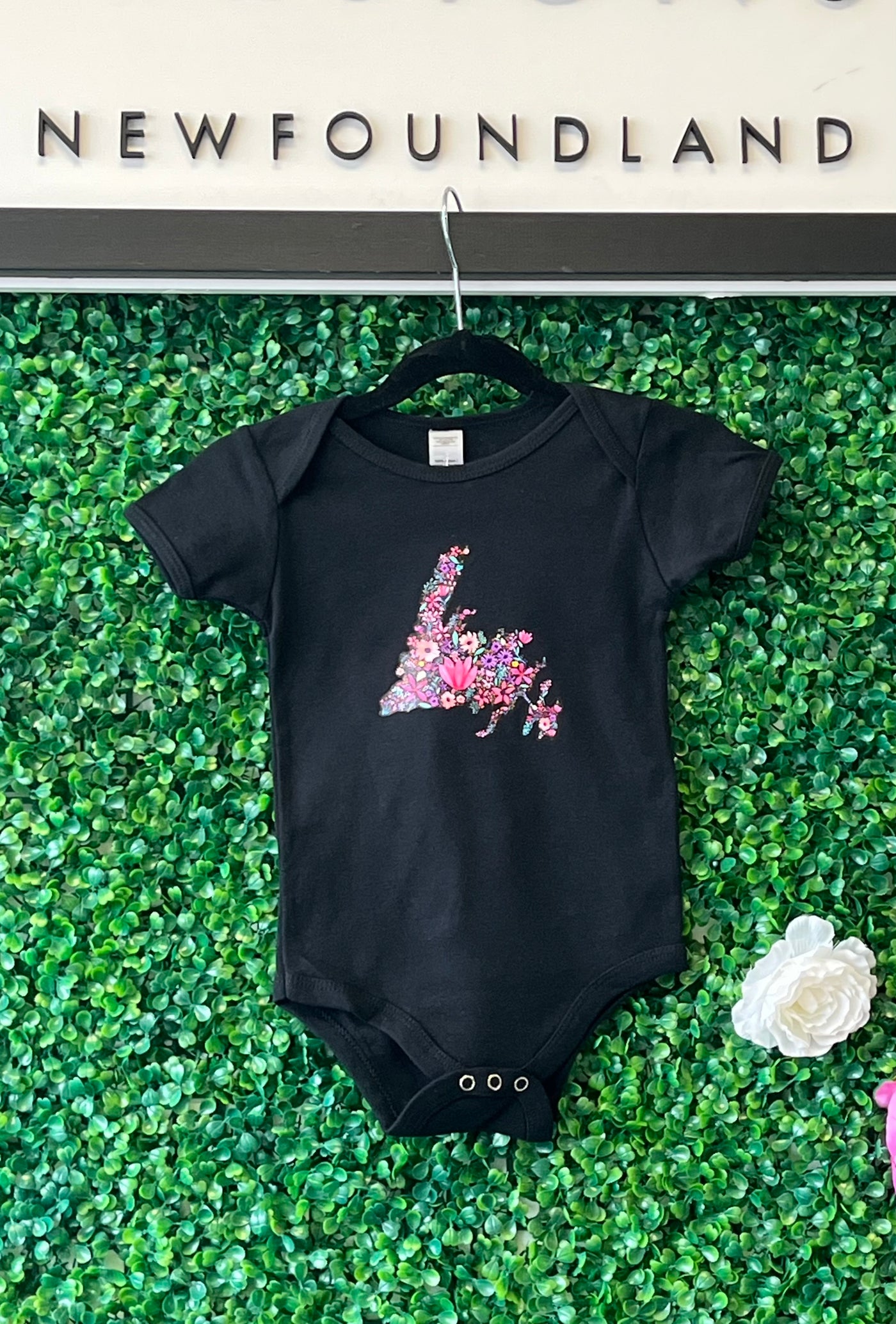 Sea Bloom Designs Floral Newfoundland Map Onesie