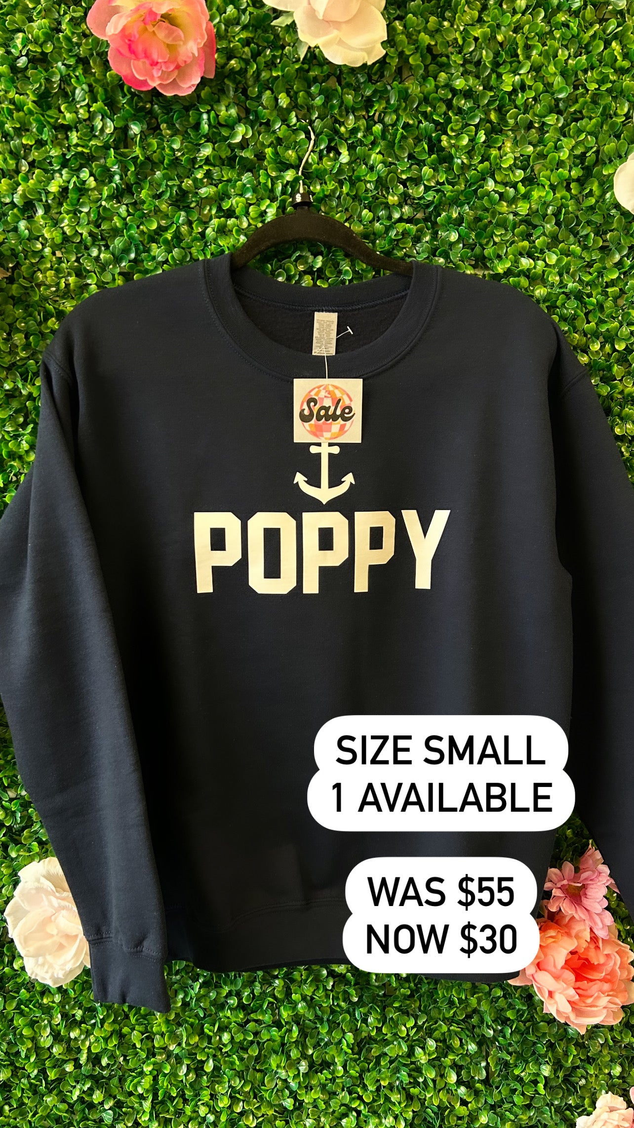 *CLEARANCE* Poppy Crewneck Sweatshirt - Navy Blue - Size Small