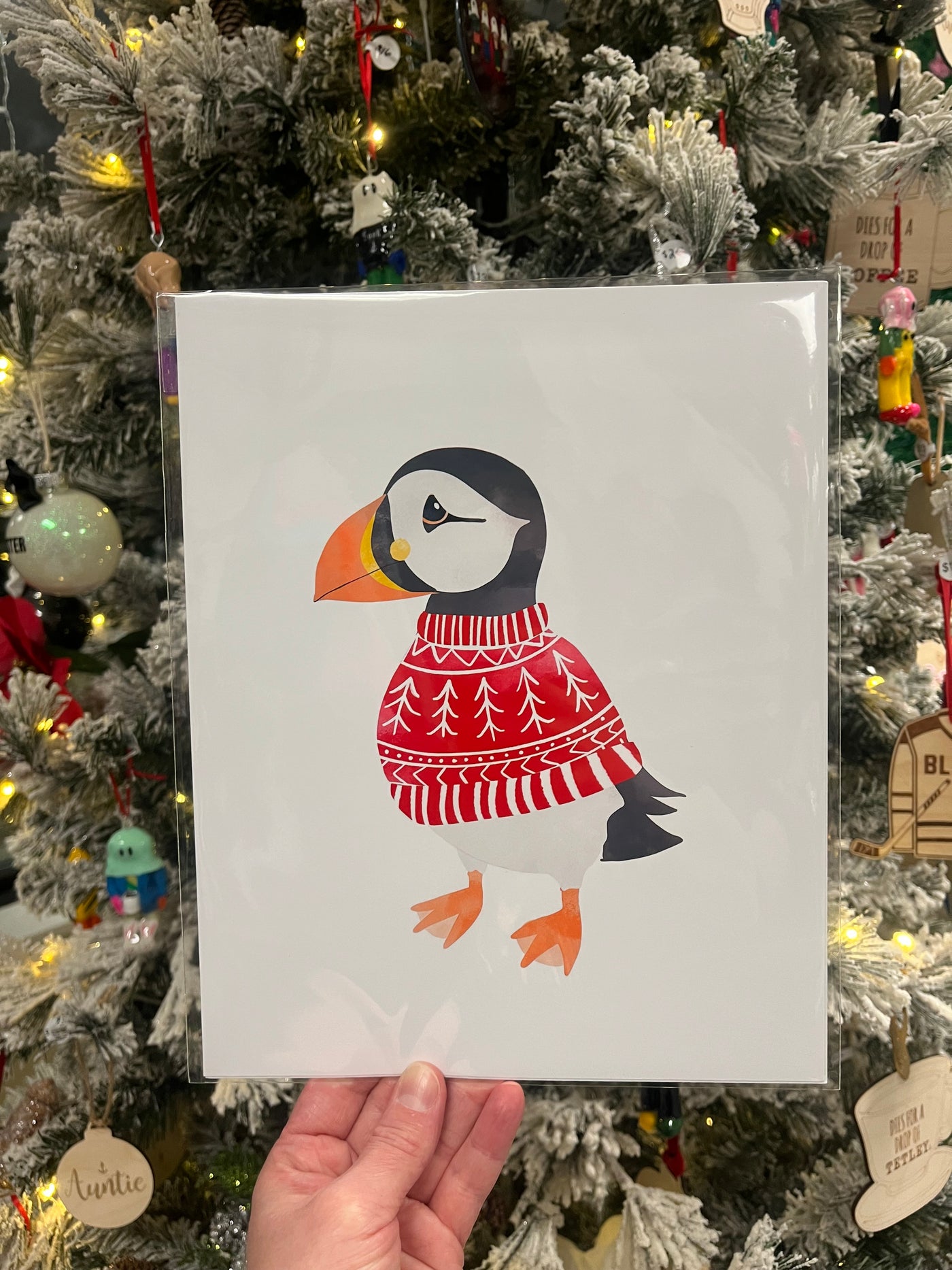 "Christmas Sweater Puffin" 8x10 Print