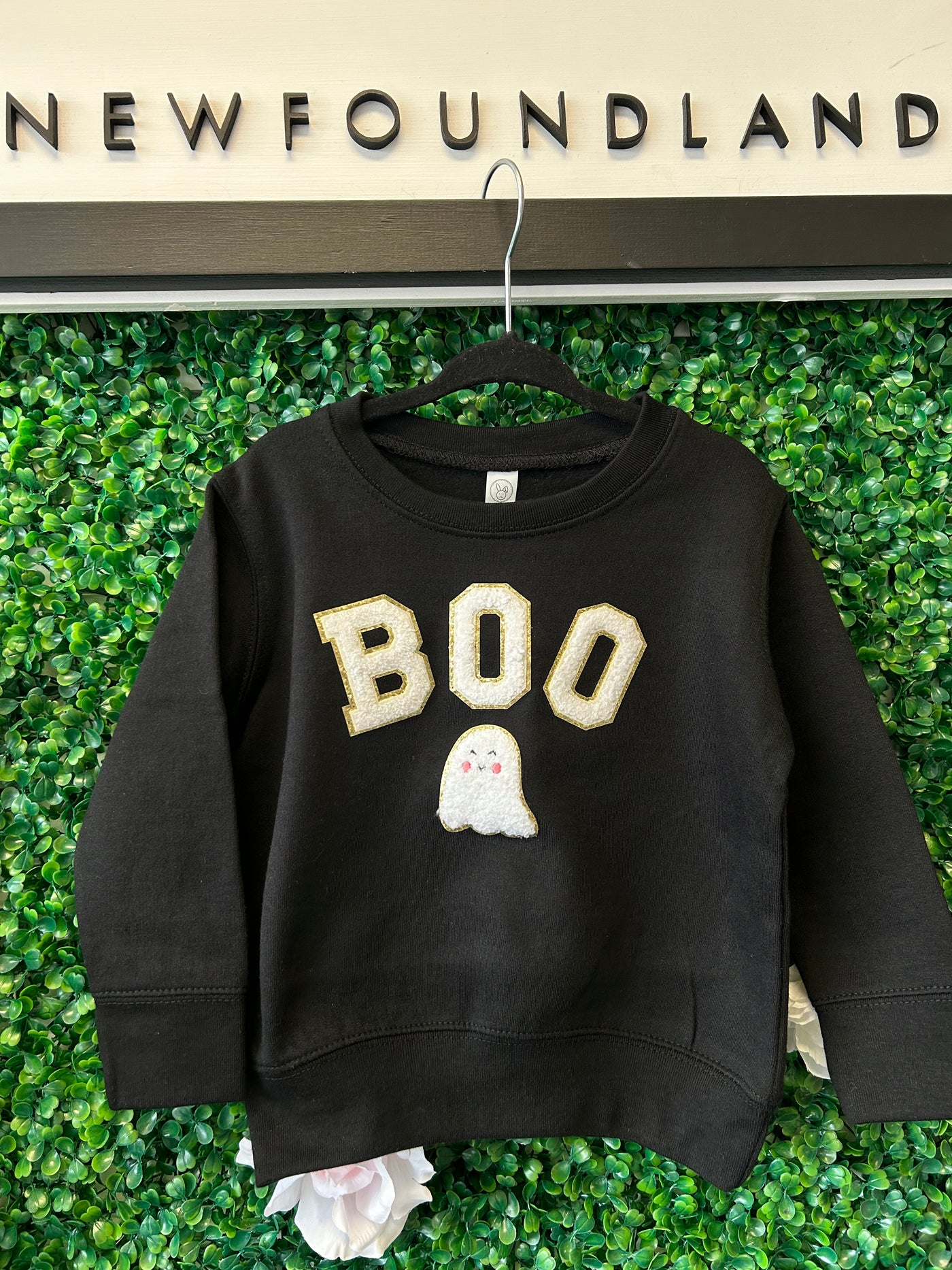 "BOO" Chenille Patch Toddler/Youth Crewneck Sweatshirt (Expected completion last week of September)