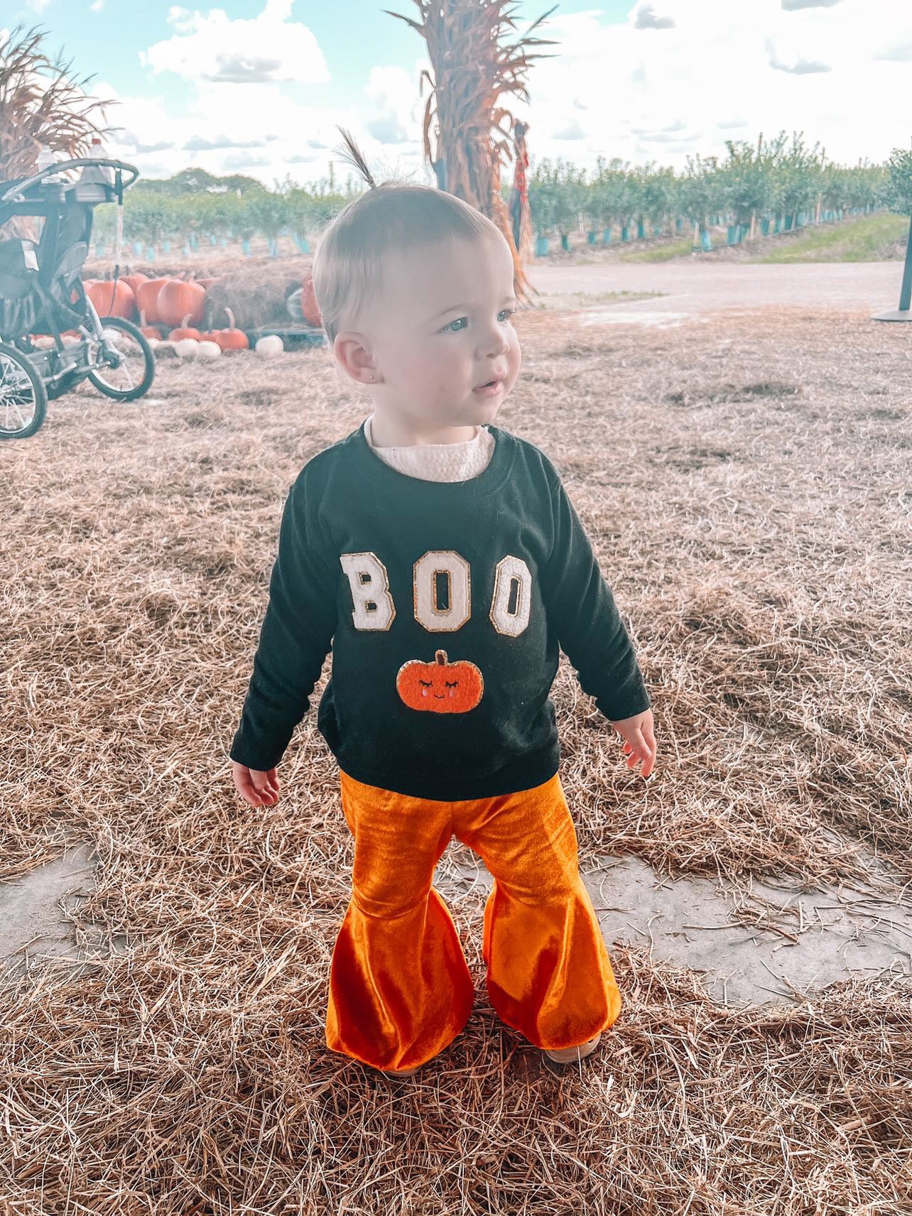 "BOO" Chenille Patch Toddler/Youth Crewneck Sweatshirt (Expected completion last week of September)