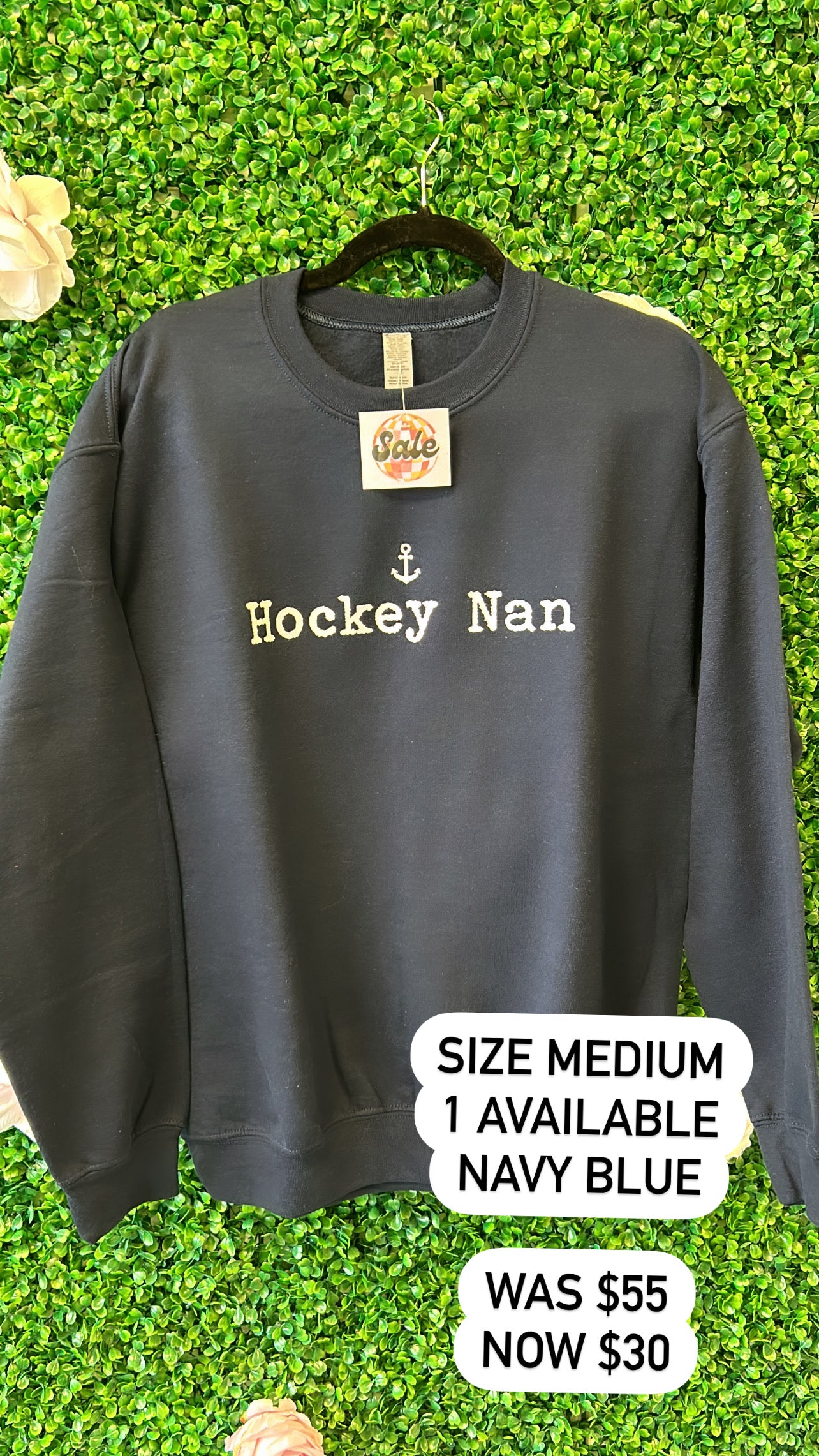 *CLEARANCE* Hockey Nan Crewneck Sweatshirt - Navy Blue - Size Medium