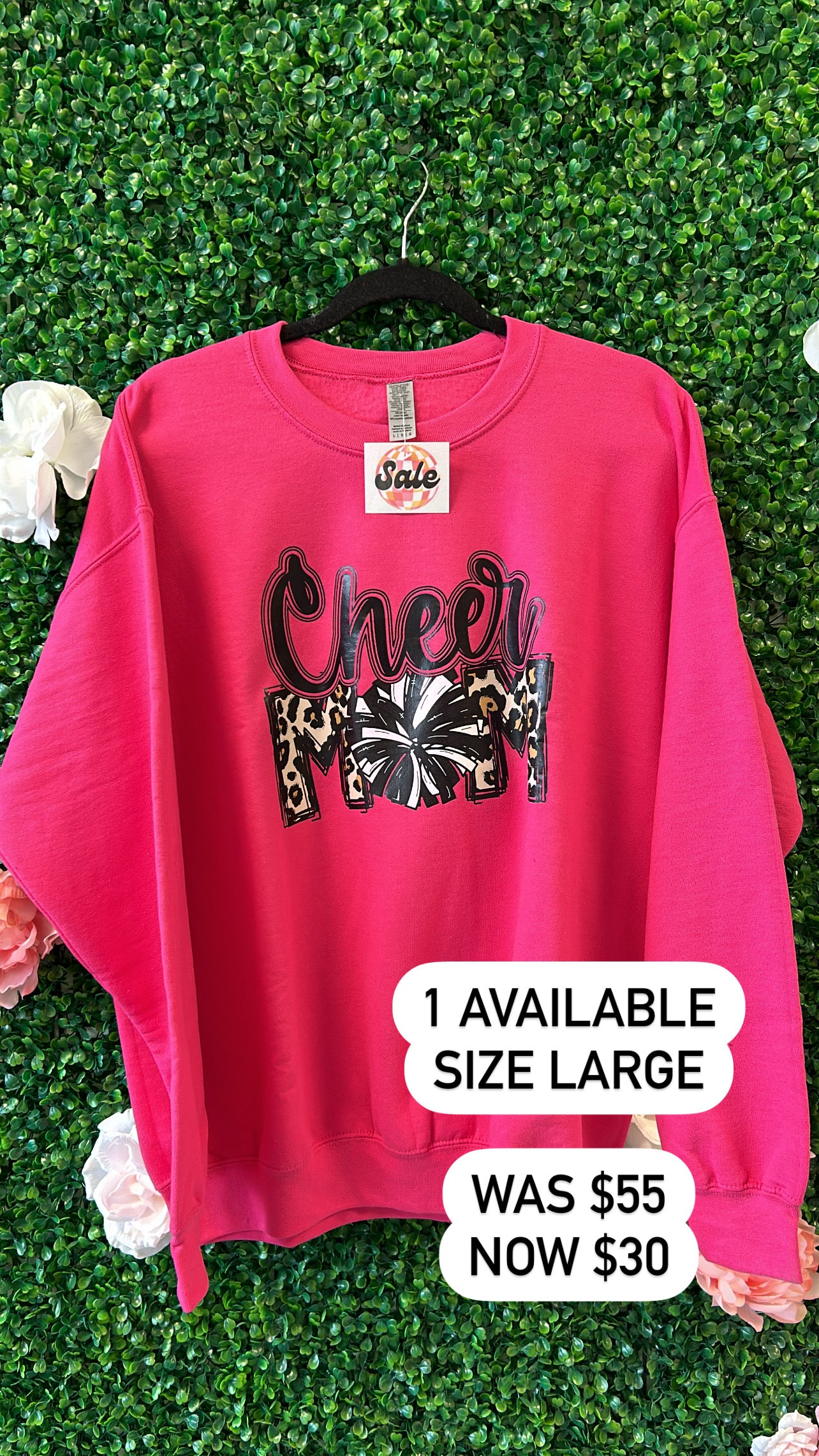 *50% OFF CLEARANCE* Cheer Mom Crewneck Sweatshirt - Heliconia Pink - Size Large