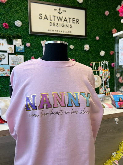 "Nanny Wears Her Heart On Her Sleeve" Unisex Crewneck Sweatshirt