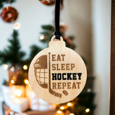"Eat Sleep Hockey Repeat" Wooden Ornament