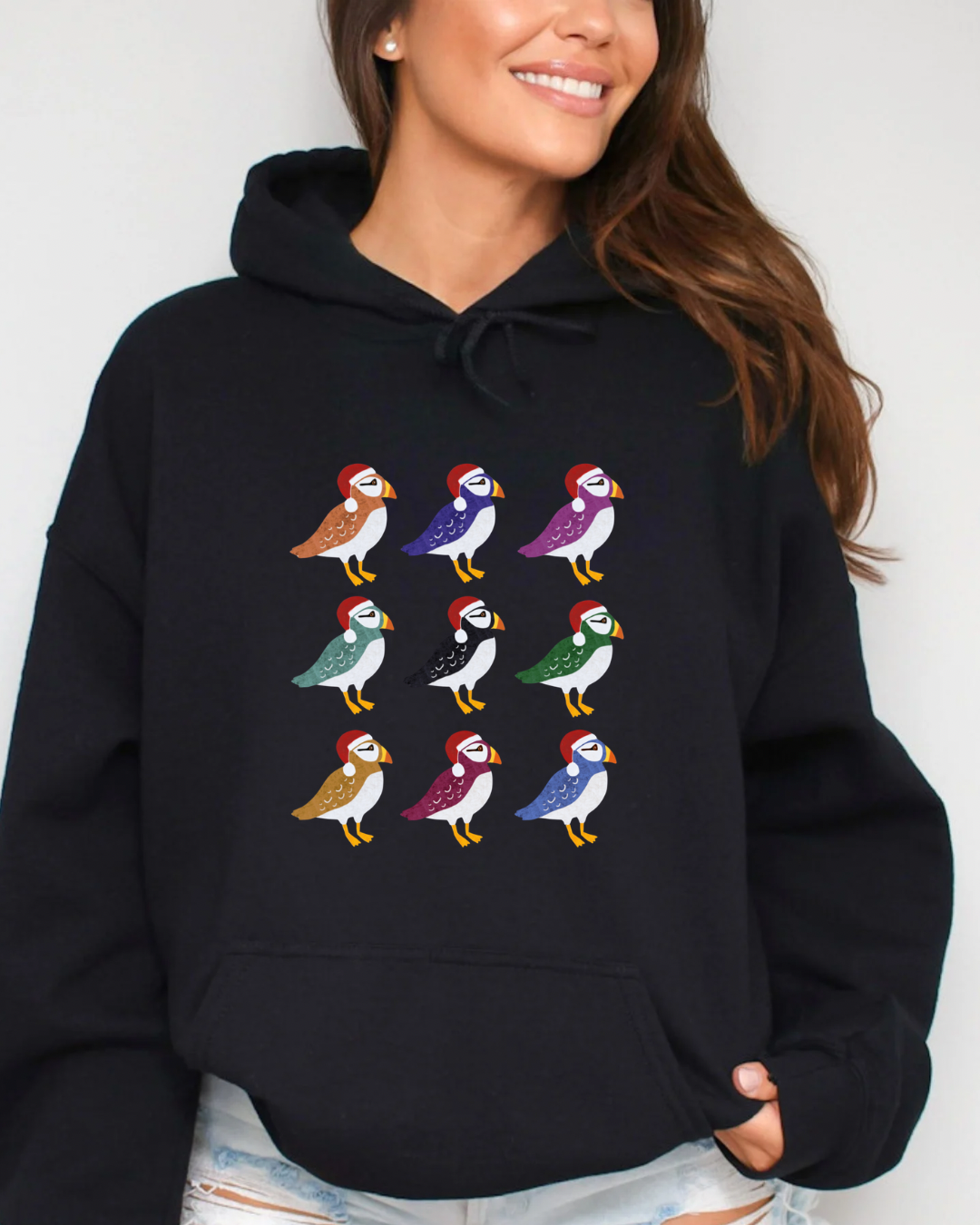SeaBloom Designs "Santa Puffins" Unisex Hoodie