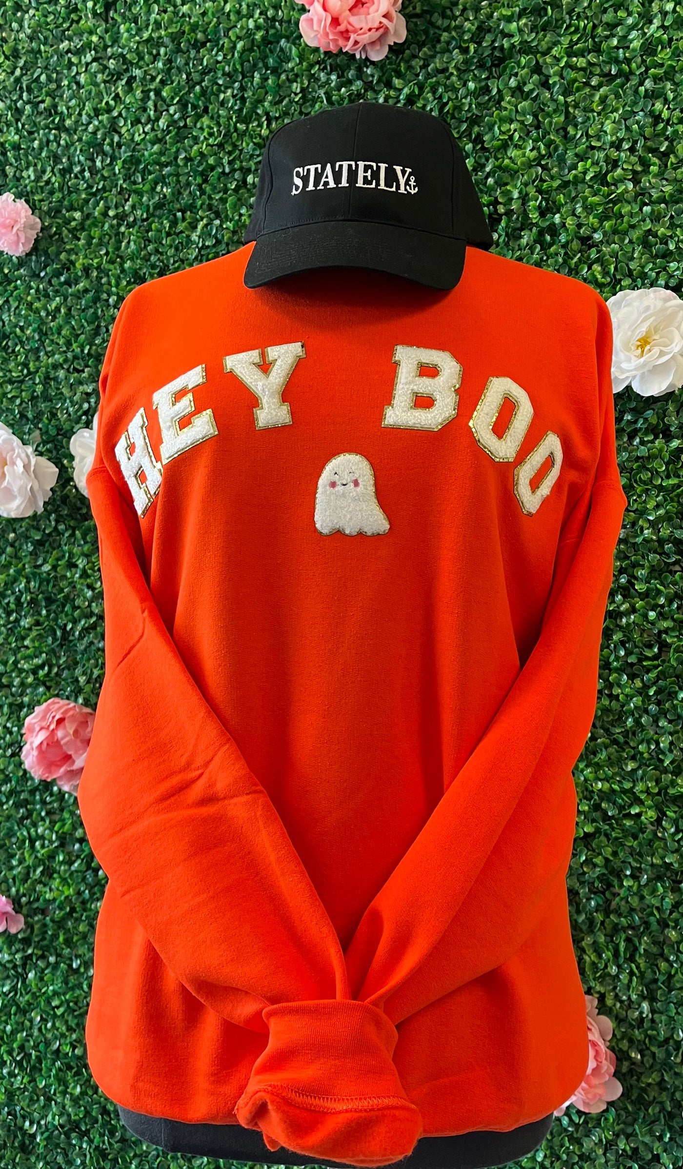 "Hey Boo" Halloween Chenille Patch Crewneck