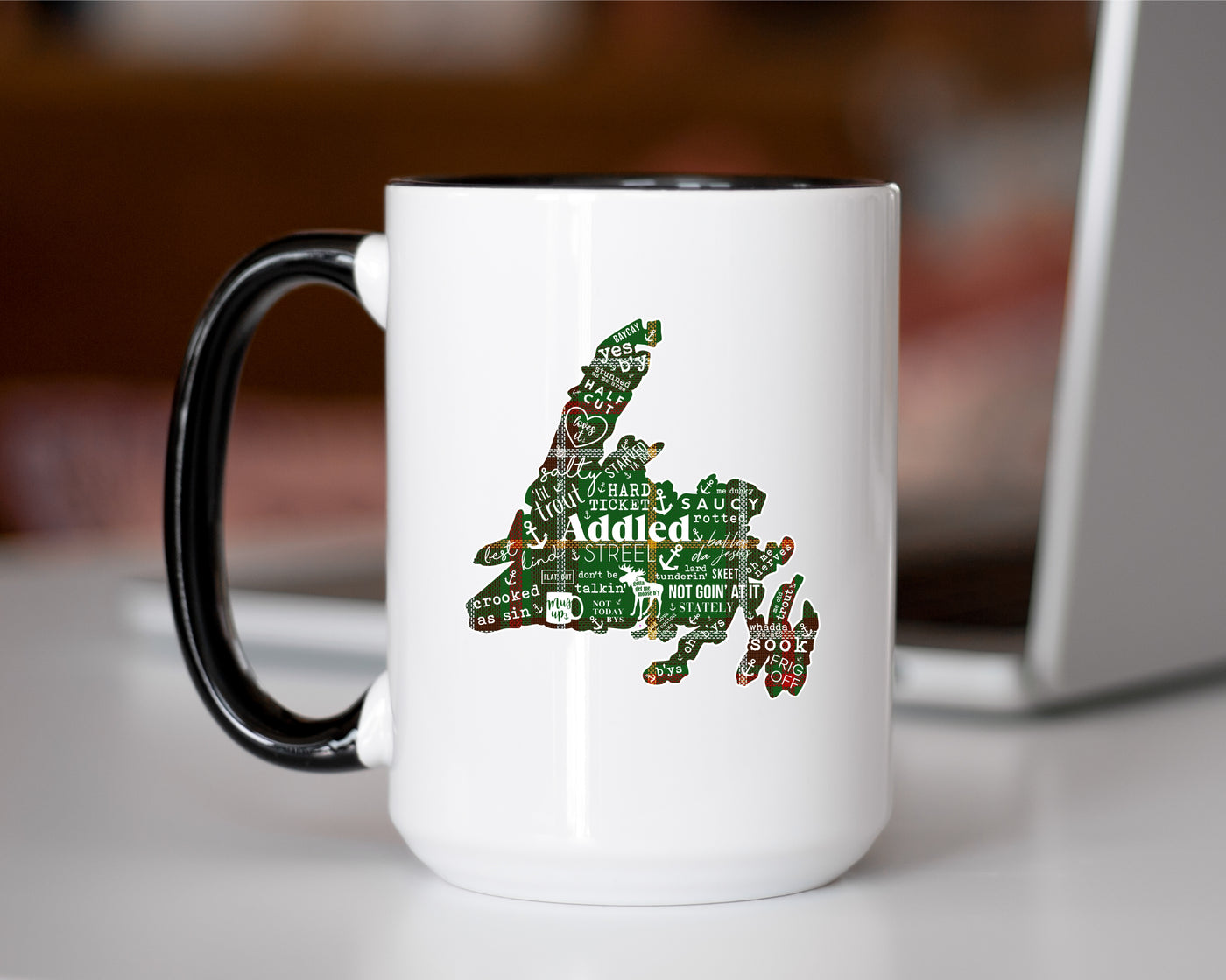 "NL Tartan Map" 15oz Mug With Black Handle