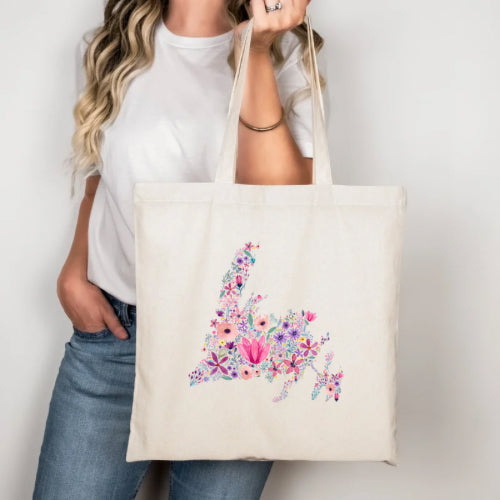 Sea Bloom Designs Floral Newfoundland Map Tote Bag