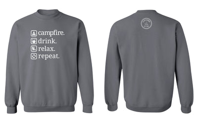 "Campfire. Drink. Relax. Repeat." Unisex Crewneck Sweatshirt