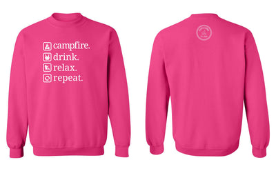 "Campfire. Drink. Relax. Repeat." Unisex Crewneck Sweatshirt