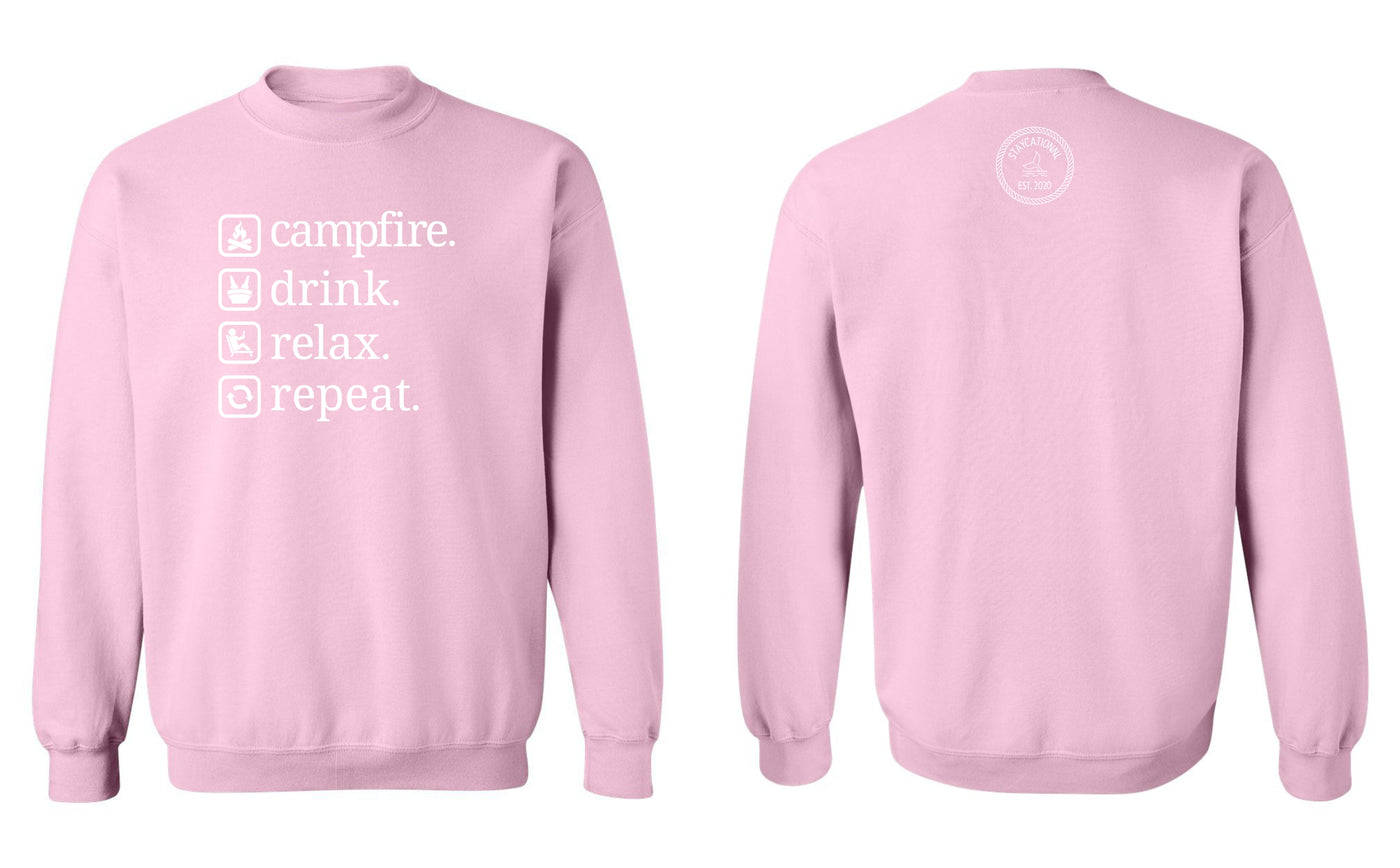 "Campfire. Drink. Relax. Repeat." Unisex Crewneck Sweatshirt