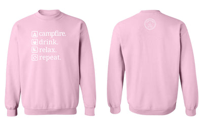 "Campfire. Drink. Relax. Repeat." Unisex Crewneck Sweatshirt