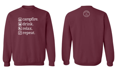 "Campfire. Drink. Relax. Repeat." Unisex Crewneck Sweatshirt