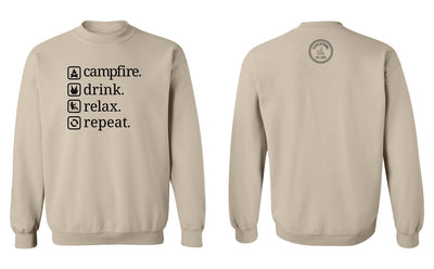 "Campfire. Drink. Relax. Repeat." Unisex Crewneck Sweatshirt