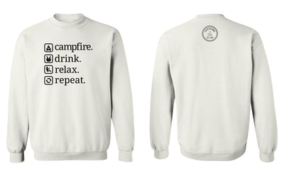 "Campfire. Drink. Relax. Repeat." Unisex Crewneck Sweatshirt