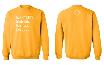 "Campfire. Drink. Relax. Repeat." Unisex Crewneck Sweatshirt