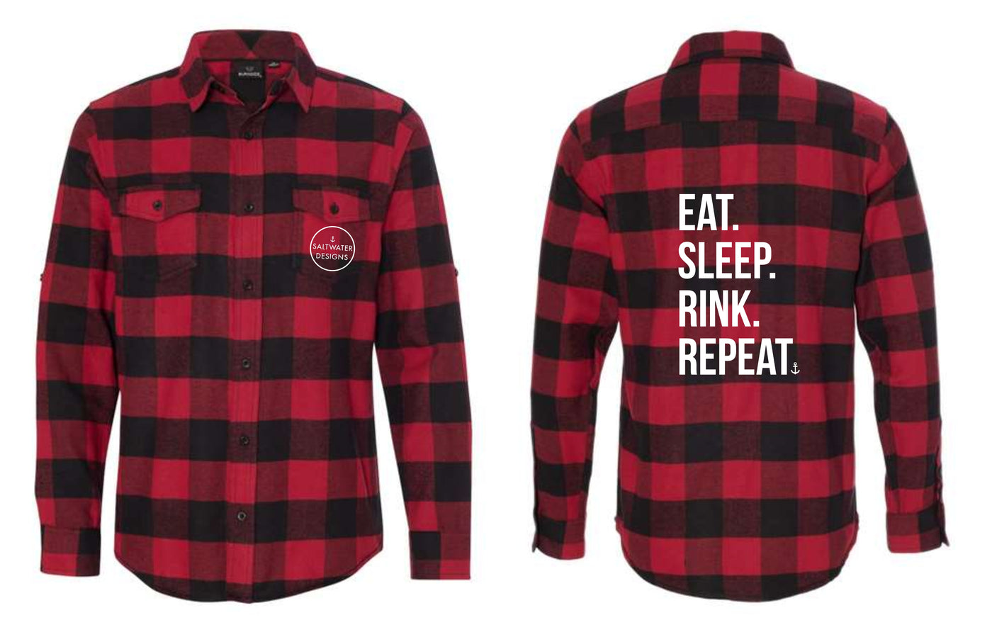 "Eat. Sleep. Rink. Repeat." Unisex Plaid Flannel Shirt