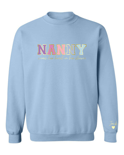 "Nanny Wears Her Heart On Her Sleeve" Unisex Crewneck Sweatshirt
