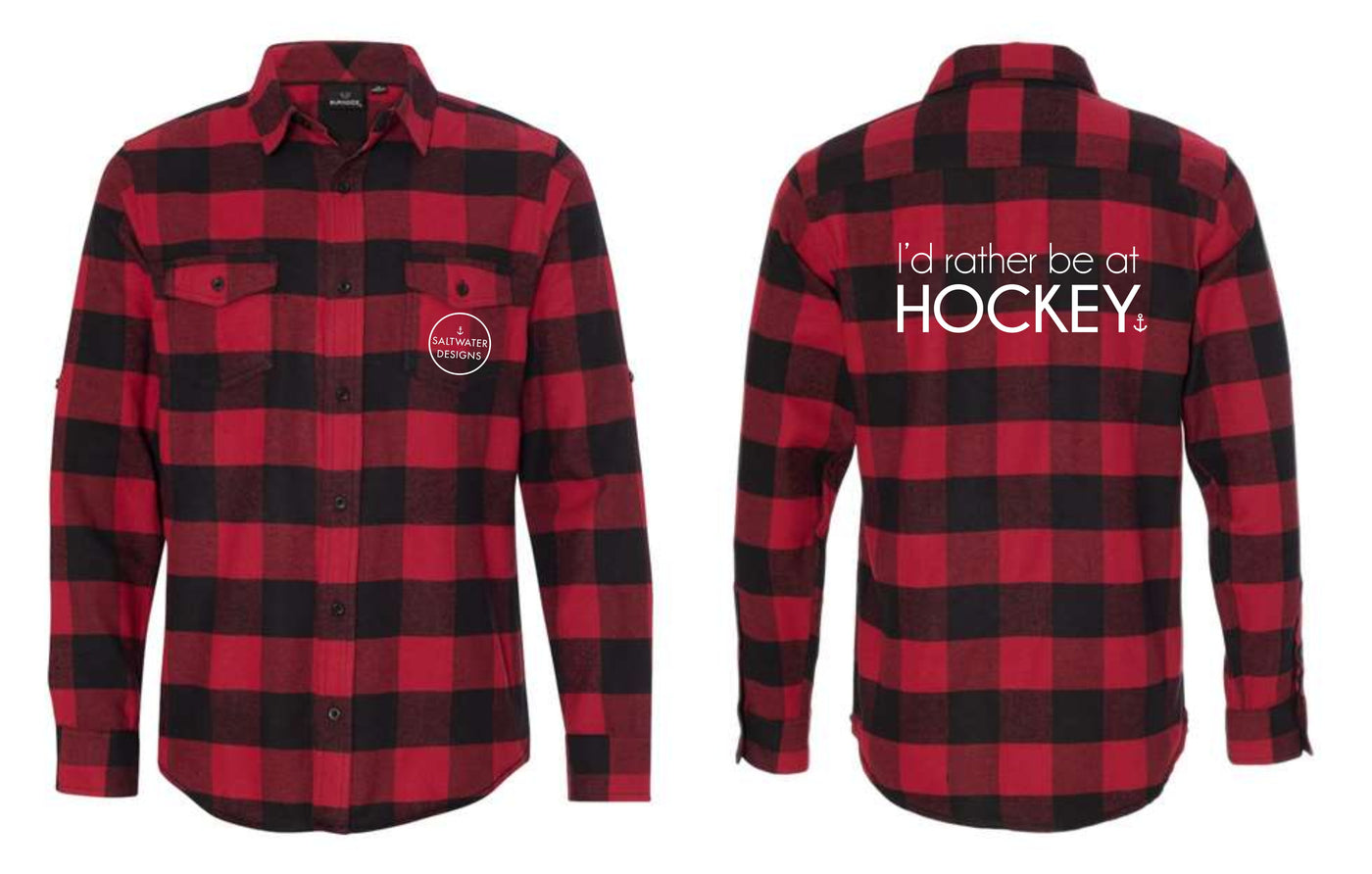 "I'd Rather Be At Hockey" Unisex Plaid Flannel Shirt
