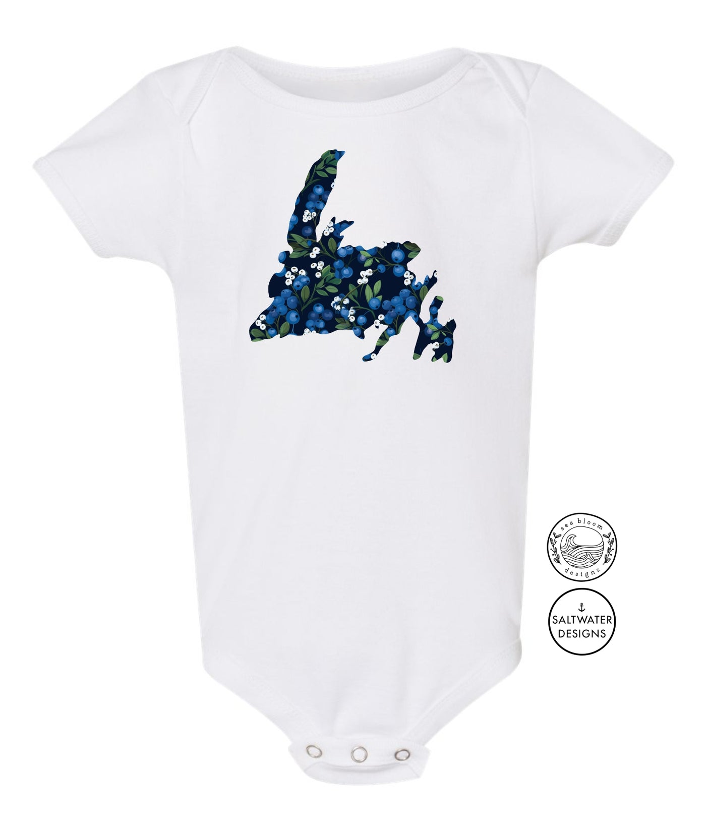 Sea Bloom Designs Blueberry Newfoundland Map Onesie