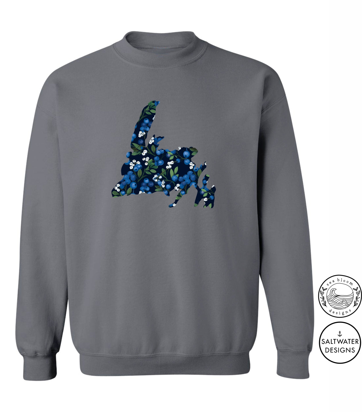 Sea Bloom Designs Blueberry Newfoundland Map Unisex Crewneck Sweatshirt