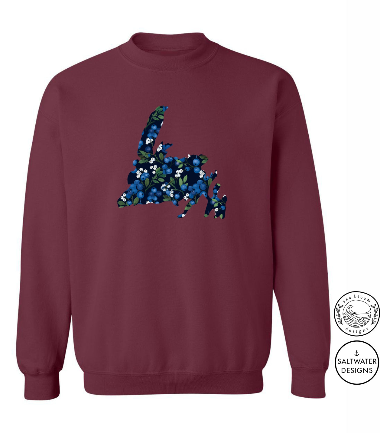 Sea Bloom Designs Blueberry Newfoundland Map Unisex Crewneck Sweatshirt