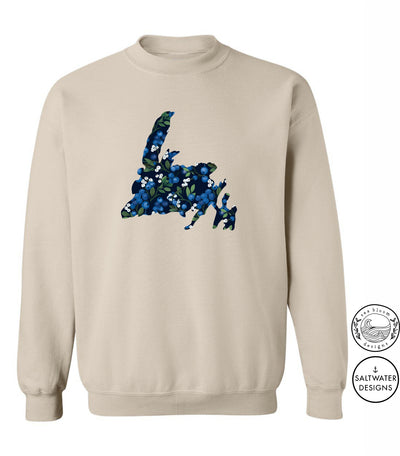 Sea Bloom Designs Blueberry Newfoundland Map Unisex Crewneck Sweatshirt