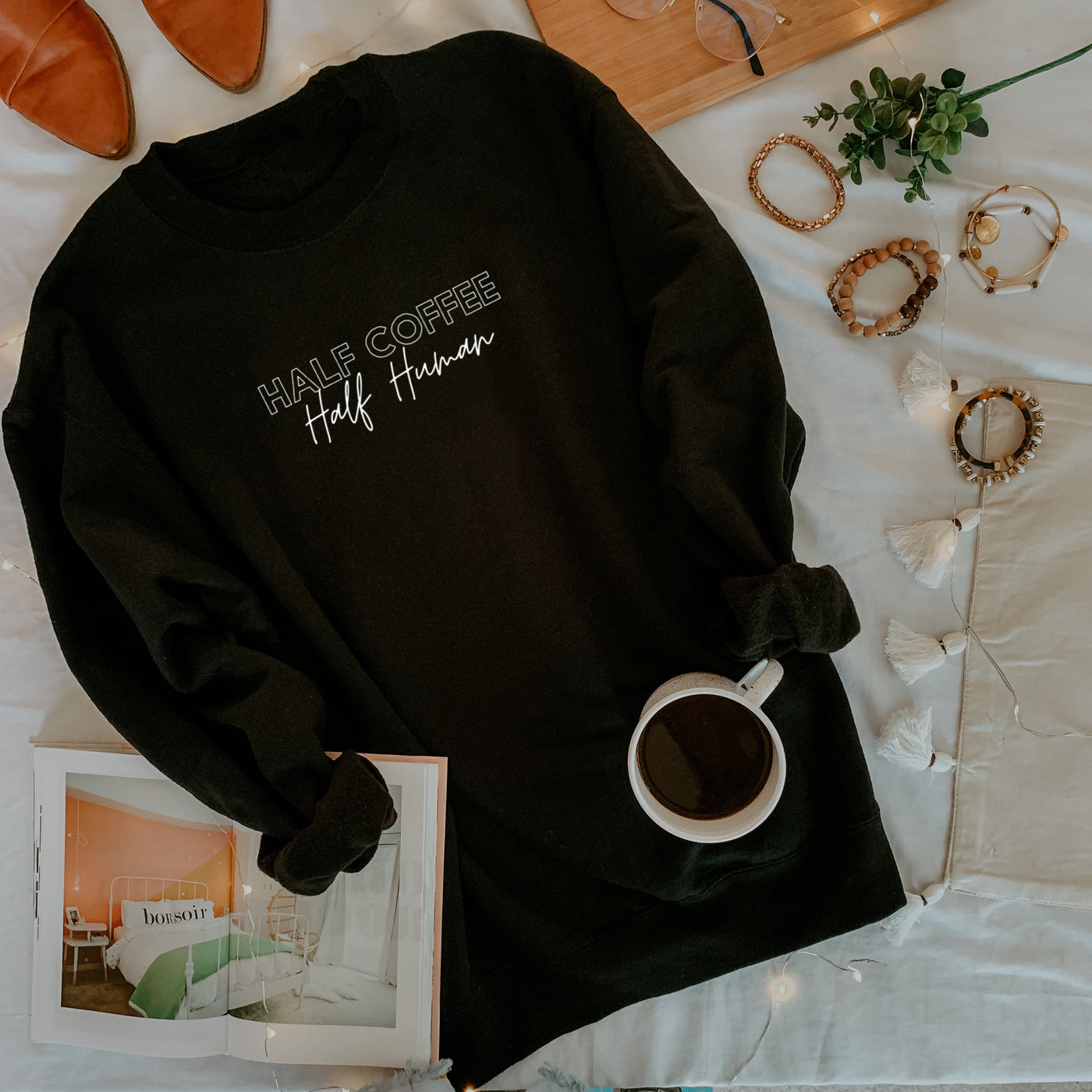 "Half Coffee, Half Human" Unisex Crewneck Sweatshirt