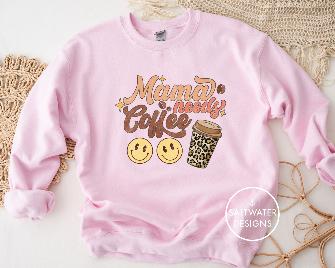 "Mama Needs Coffee" (Smiley) Unisex Crewneck Sweatshirt