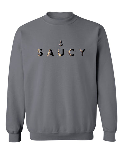 "Saucy" Cheetah Black Split Unisex Crewneck Sweatshirt